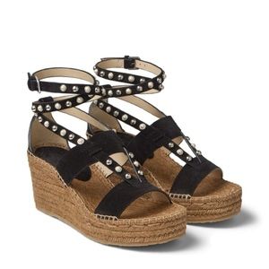 JIMMY CHOO
Black Danica Pearly Wedge Sandal,size 8